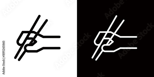 Chopsticks or Japanese food icon, Hand holding chopsticks