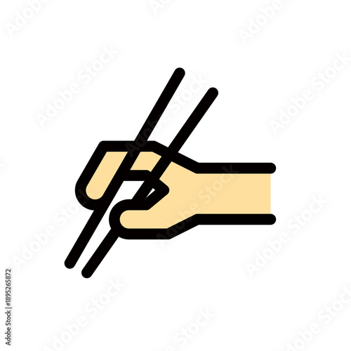 Chopsticks or Japanese food icon, Hand holding chopsticks