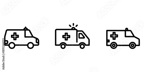 ambulance outline or line icon design bundle.