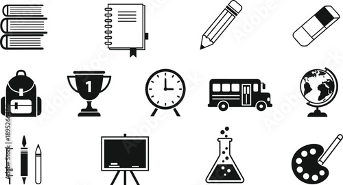 Solid Education Icon Set – Back to School Glyph Vector Collection