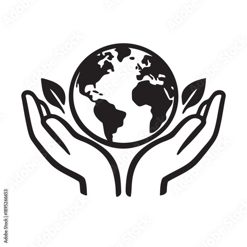 Hands holding a globe with leaves  symbol of environmental care and protection