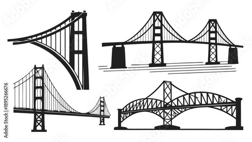 Bridge Silhouette Vector Icons Set Architecture Infrastructure