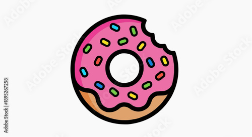 A delicious pink frosted donut with colorful sprinkles sits on a table indoors.