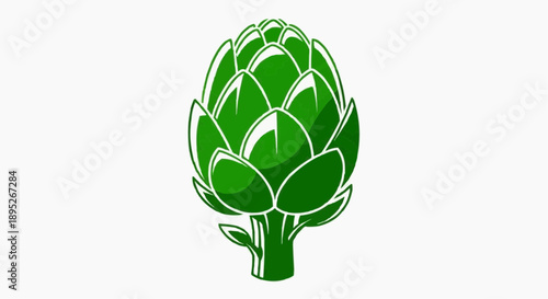 A vibrant green artichoke stands alone in a stylized illustration on white