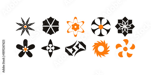 Brutalist abstract flower shapes. Geometric y2k floret figures, minimalist brutalism icons flat vector Illustration set. Modern aesthetic symbols .vector icon