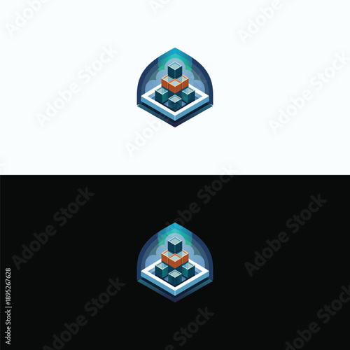 An eye-catching isometric illustration featuring a blue and orange pyramid of stacked cubes securely enclosed within a transparent, gradient-tinted protective dome structure.