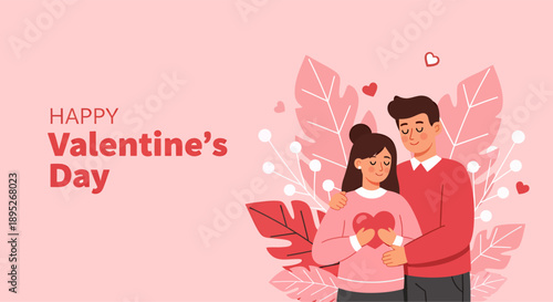 Landscape banner of a sweet couple loving each other symbolist of valentine's day