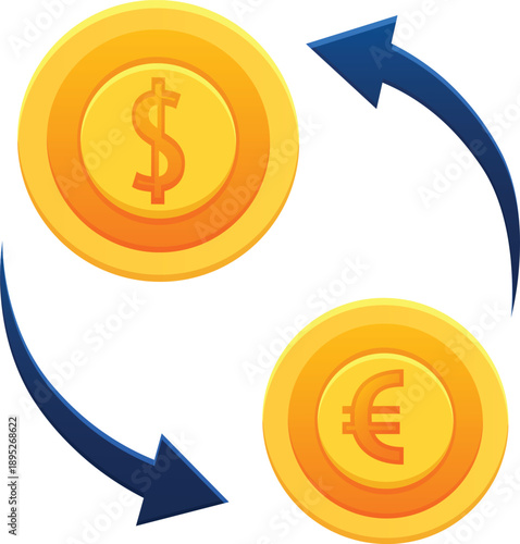 Fintech payment exchange concept showing secure international money transfer in flat icon style.