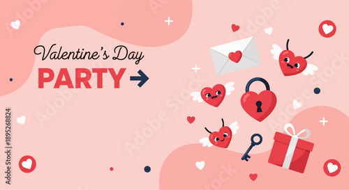 Landscape banner valentine's day party, vector illustration
