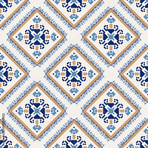 Seamless geometric pattern . pixel pattern. Design for clothing fabric textile ornamentation embroidery Hand stitched pattern . cultural stitching pixel art , Cross stitch pattern