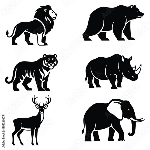 Collection of endangered and wild animal silhouettes