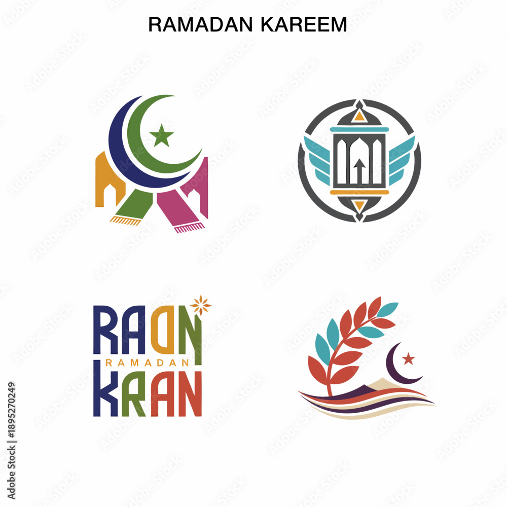 Fototapeta premium Ramadan Kareem Islamic Symbols set, Moon, Lantern, Crescent, Star