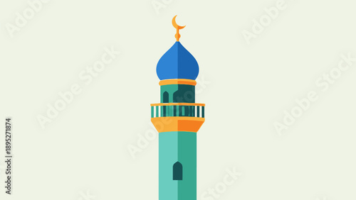 Minaret Tower with Crescent Moon Illustration.