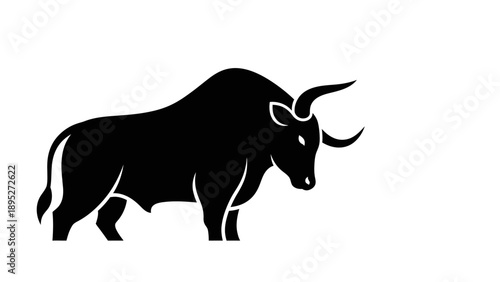Black Bull Silhouette with Horns.
