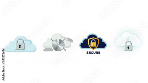Digital Security Concepts Illustrated With Cloud Icons and a Padlock for Data Protection