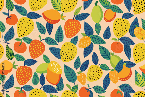 Seamless fruit pattern background, colorful vector illustration for textile and wrap