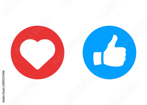 Thumb up and heart icon set. Vector social media reactions and like buttons for web design. Modern flat style symbols for social networks, apps and user engagement. Isolated icons on white.