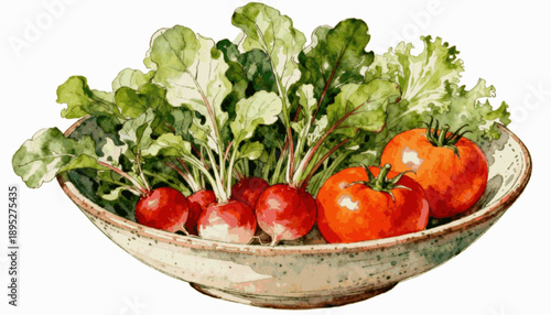 Garden Mix Fresh Veggie Basket isolated watercolor vector illustration svg