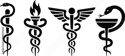 Caduceus snake icon, vector medical logo symbol representing healthcare medicine pharmacy healing and professional medical services branding.