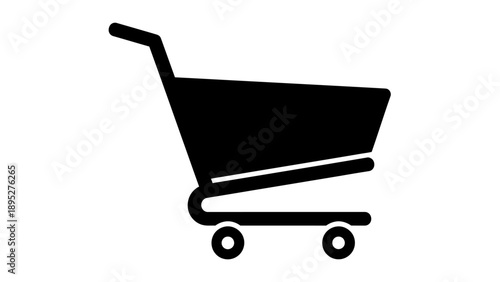 Black Shopping Cart Silhouette on White Background.