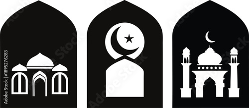 Islamic Arch Door Mosque Ramadan Black Silhouette Set