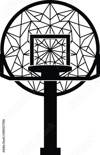 Basketball hoop geometric silhouette, abstract sports goal design, modern polygon net, athletic symbol vector illustration