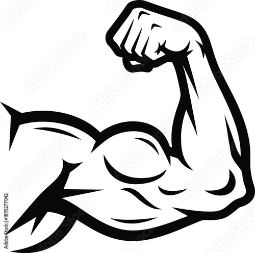 Muscular arm flexing illustration isolated on transparent background, Vector