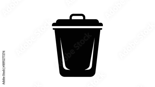 Black Trash Can Silhouette with Lid.