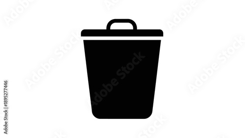 Black Trash Can with Lid and Handle.