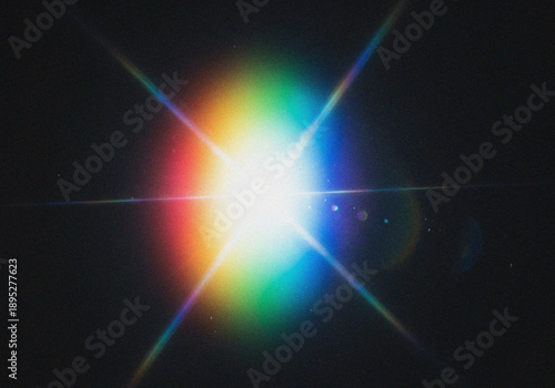 Colorful leak lights background with rainbow lens flare and glowing starburst effect
