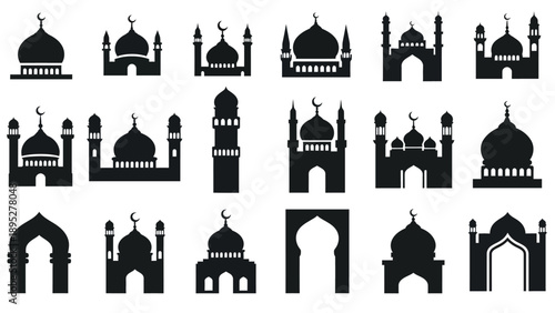 Collection of Mosque Silhouettes and Islamic Architecture.