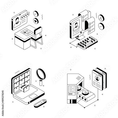 Well designed isometric illustrations set of humans resources, customizable vectors