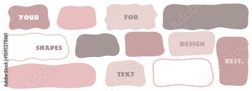 Set of color pastel wavy organic shapes. Frame wavy vector with shape rectangle bubble and edge flat organic. Figure border box with wave graphic flower and scallop wiggly burst. Sun smooth frame with