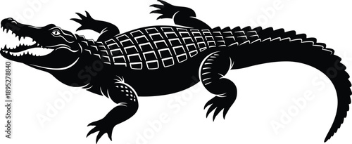 Crocodile silhouette vector illustration, alligator reptile animal design, wild predator graphic, black dangerous creature isolated on white