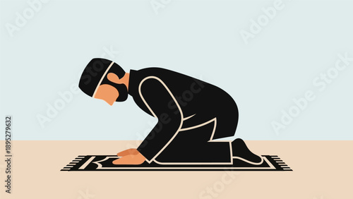 Man Kneeling in Prayer on Rug.