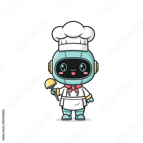 Cute Robot Chef Vector Illustration