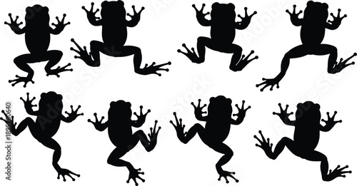 This title includes high-ranking keywords like “frog silhouettes,” “jumping,” “climbing,” “wildlife,” and “artistic design,” which are frequently searched on stock platforms.