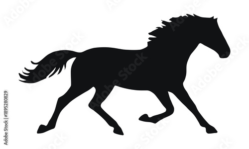 Black silhouette of a galloping horse with flowing mane and tail.
