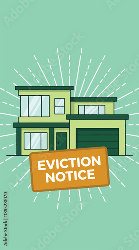 Modern House with Eviction Notice Sign, Concept of Housing Crisis