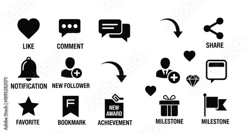 Social media engagement icons set for user interaction