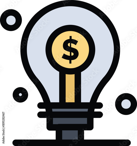 Business innovation symbol showing a money bulb representing profitable ideas and smart investments