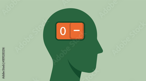 Human head with digital switch set to zero, symbolizing mental clarity