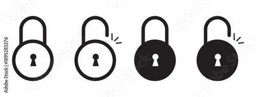 Lock icon. locked and unlocked black outline icon set for app, ui, ux, and website. vector illustration on transparent background.