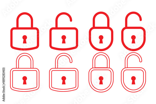 Lock icon. locked and unlocked black outline icon set for app, ui, ux, and website. vector illustration on transparent background.