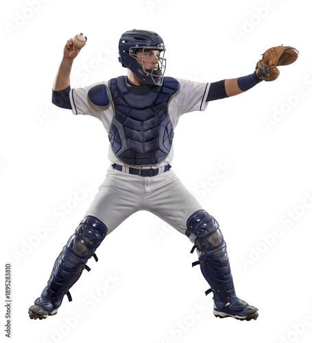 Full body of professional baseball player preparing to throw ball on isolated background