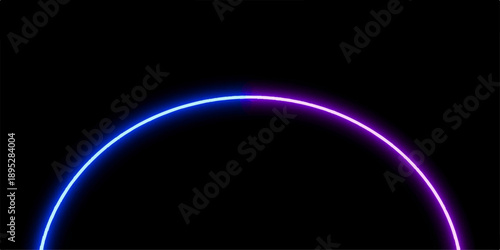 Abstract blue light beams passing through an arch and lens on a dark digital background with glowing motion waves and energy effects