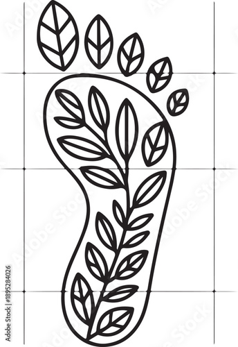 A unique illustration of a human foot with botanical leaf toes and an internal plant branch design Vector