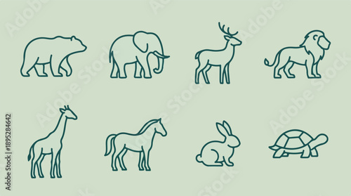 Minimalist animal line art icons set on a light green background