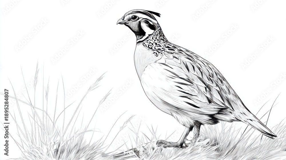 Fototapeta premium Detailed Illustration of a Quail Bird in Natural Habitat Setting