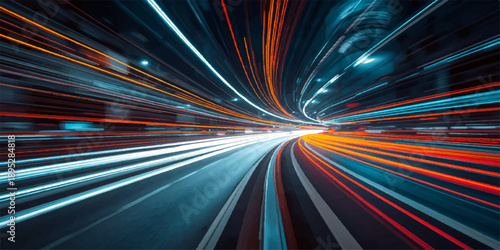Abstract Speed Motion Blur Background with Fast Light Lines on a Highway at Night